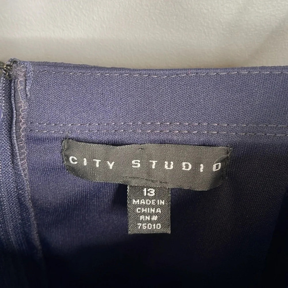 CITY STUDIO One Shoulder Embellished Prom Dress Navy Chiffon Crinoline *As is 13 - Picture 10 of 15